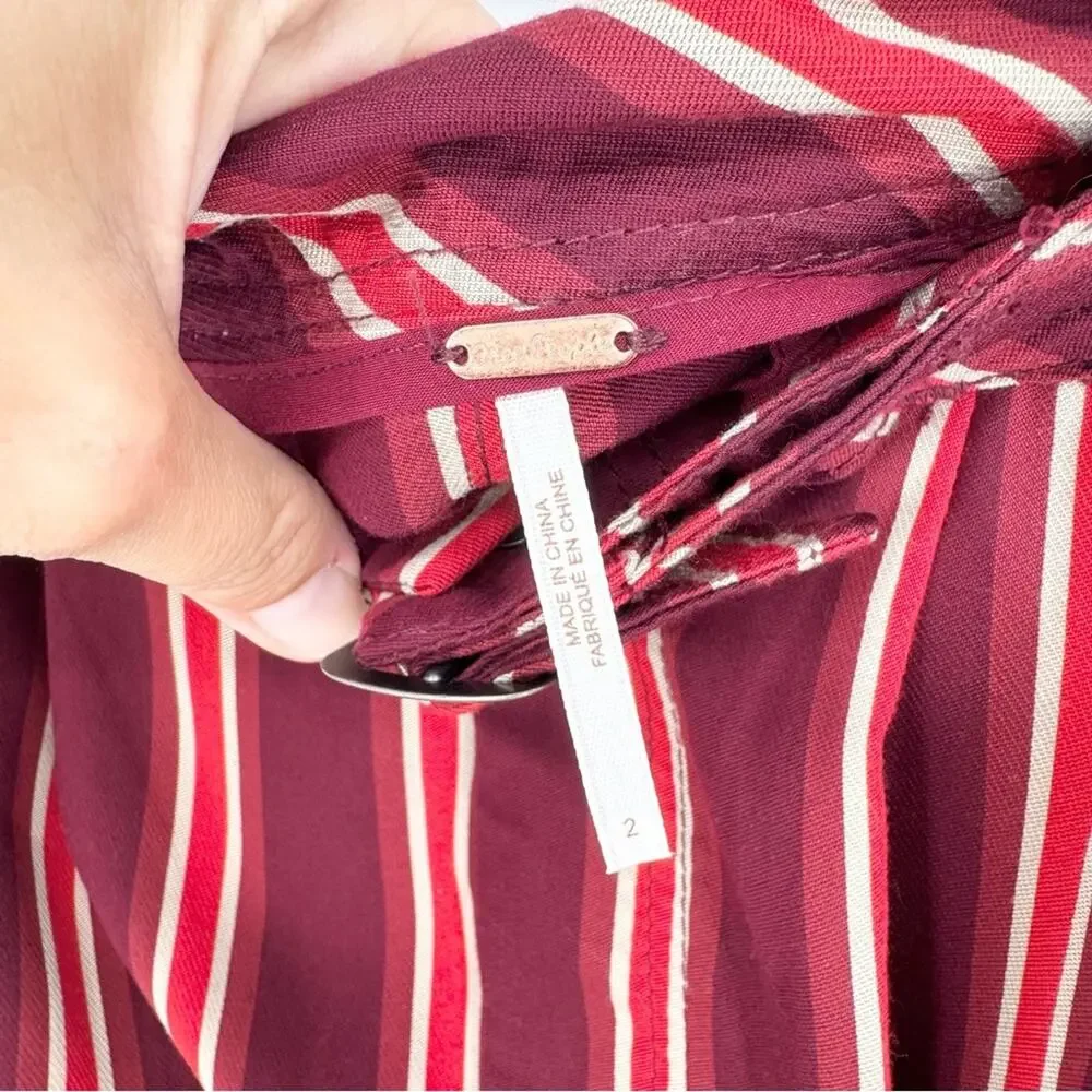 Free People Seemed Like Stripe Belted Crop Pant in Burgundy/Red Sz 2 Office Boho
